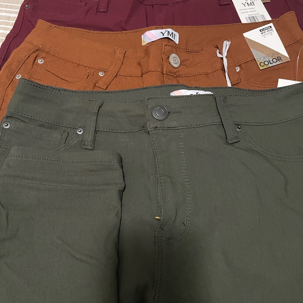 YMI Women's Green, brown, and burgundy skinny pants